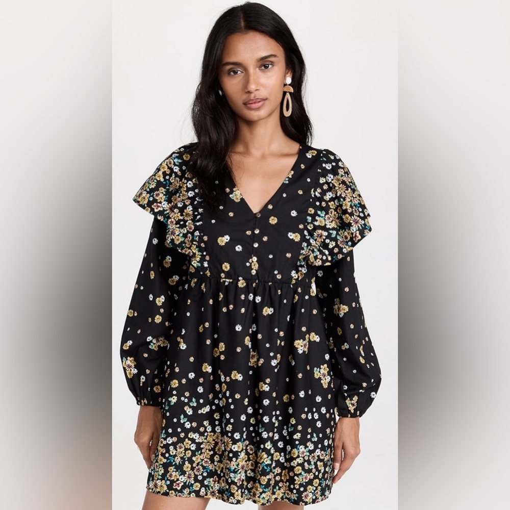 Lost + Wander Black Floral Field of Dreams Mini Long Sleeve Dress Size Small NWT